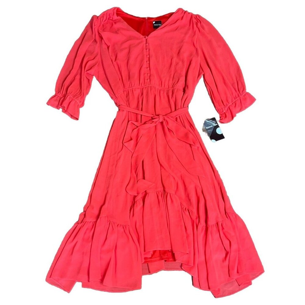 Madison Tara Women’s Midi Dress Pink‎ Tiered Vneck Size 24W
